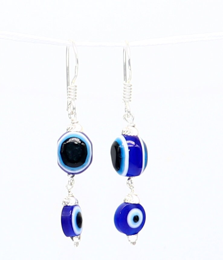Round Blue Evil Eye Earrings - Mia Jewel Shop - Boho Jewelry